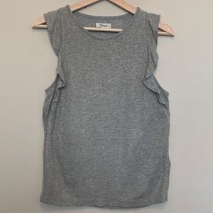 MADEWELL Gray Silver Ruffle Sleeve Ribbed Tank Top Size M